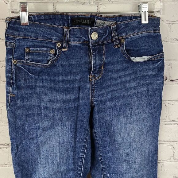Aeropostale Jegging Mid-Rise Skinny Distressed Denim Blue Jeans Ankle Cropped 4 - Picture 2 of 8